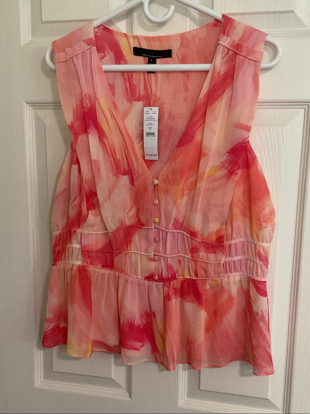 White House Black Market Coral and Pink Watercolor Blouse